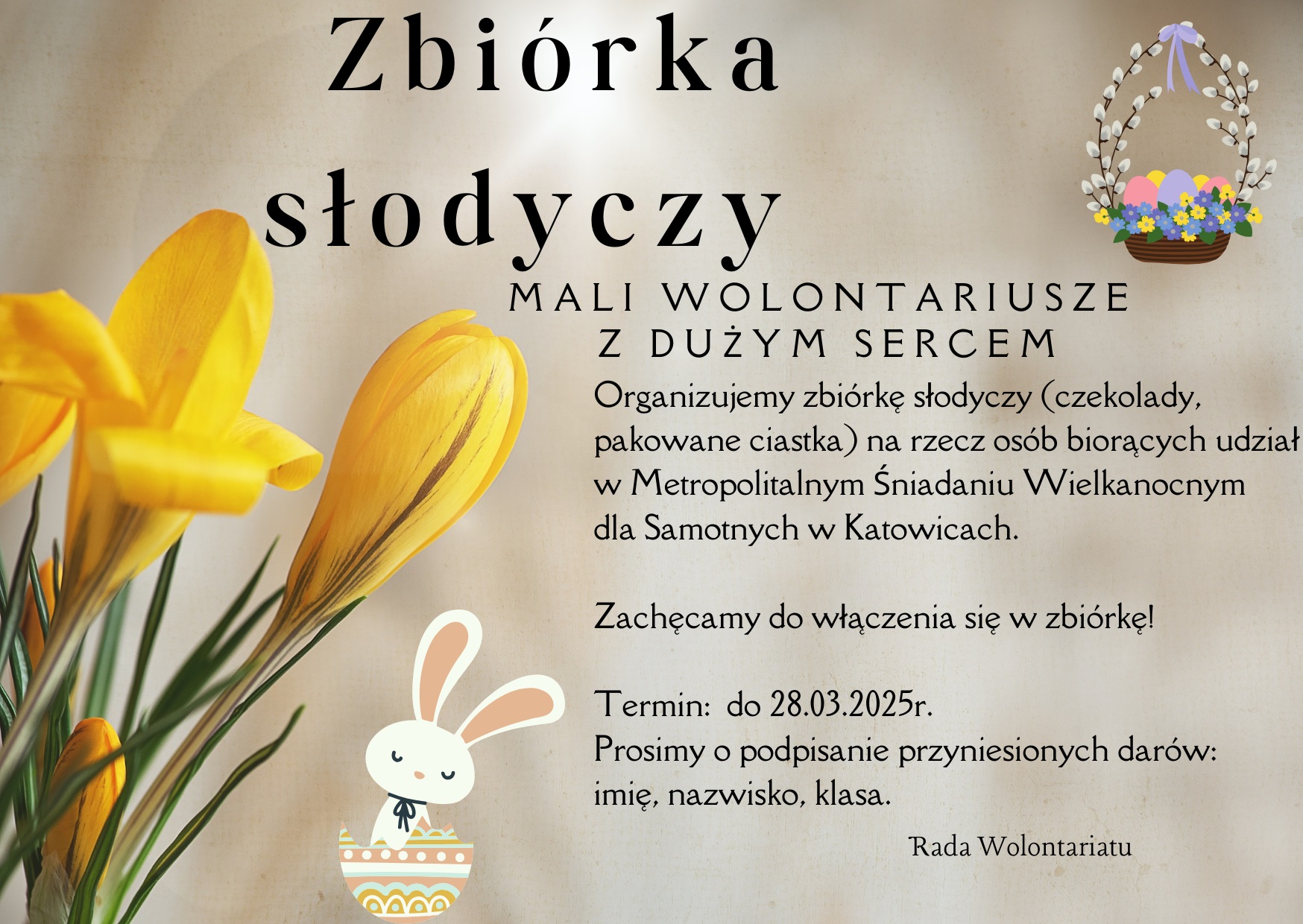 Zbiórka słodyczy dla osób biorących udział w Metropolitarnym Śniadaniu dla Samotnych