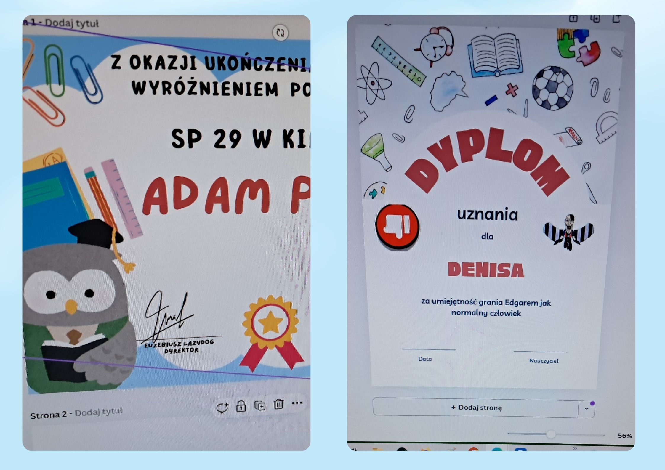 ostatnie wyzwanie z canvą - dyplomy